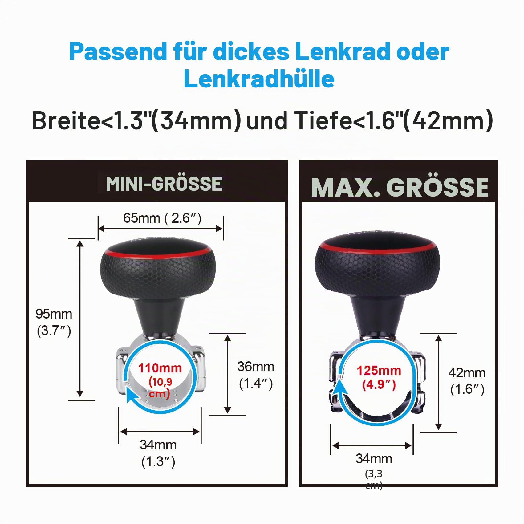 Hypersonic Großer Lenkradknauf, Lenkrad-Spinner, glatter und langlebiger Powergriff mit Kugellager, passend für Autos, LKWs, Traktoren, Boote, Rasenmäher und Gabelstapler (rot)