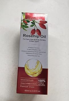 Rosehip Oil for Face, Rose Hip Oil Organic Rosehip Seed Oil 100% Pure Cold Pressed for Anti-Aging, Nourishing Hair Care, Face & Skin (2.02 Fl Oz)