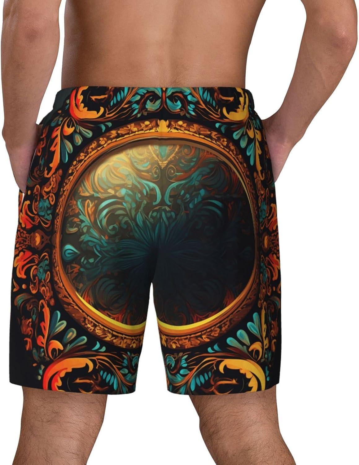 Men's Swim Trunks 2 in 1 Quick Dry Bathing Suits Fantastic Mirror Beach Board Shorts Swimwear