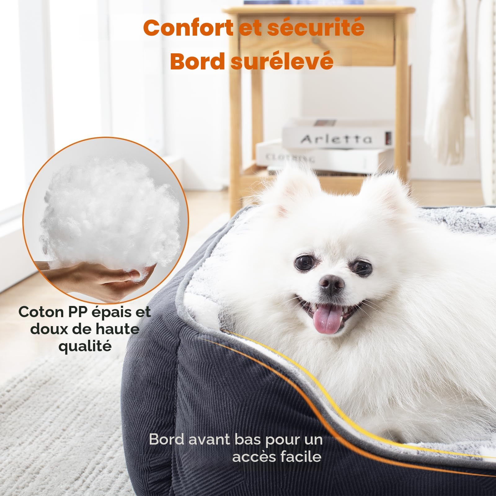 FURTIME Panier pour Chien, Lit pour Chien Moyen Taille Lavable, Antidérapant Coussin Anti-anxiété Doux pour Moyen Grande Chiens et Chats, Doux et Confortable, M(63x53x20cm)