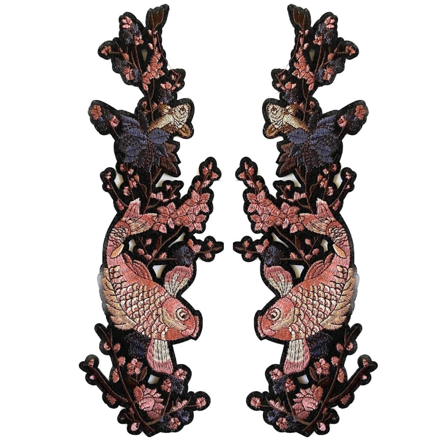 Patch Heat-Transfer Japanese Crane Sakura Flower Embroidered Sew on Sewing Traditional for Unisex Perfect for Kurta/Kurti Pants Jeans Trousers DIY Art & Crafts (Japanese Koi Fish)