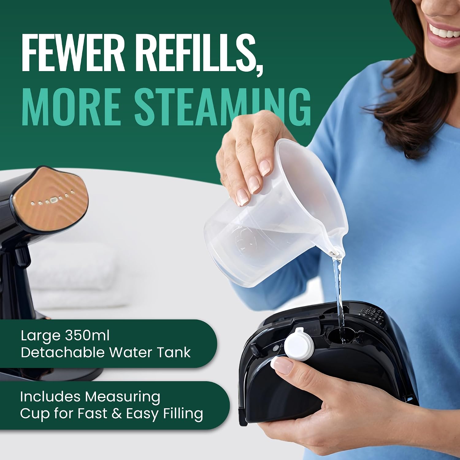 Clothes Steamer IronicSteam- Steamer for Clothes - 1200W Portable Clothes Steamer & Wrinkle Remover for Garments - Large Ceramic-Coated Panel, 350ml Detachable Tank, Fur Brush - Compact, Travel