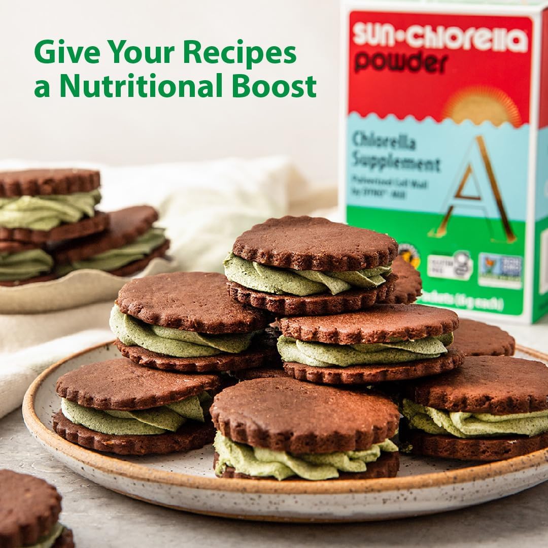 Sun Chlorella Powder Green Algae Superfood Supplement Supports Whole Body Wellness Immune Defense, Gut Health & Natural Energy Boost - Chlorophyll, B12, Protein, Non-GMO - 30 Packets