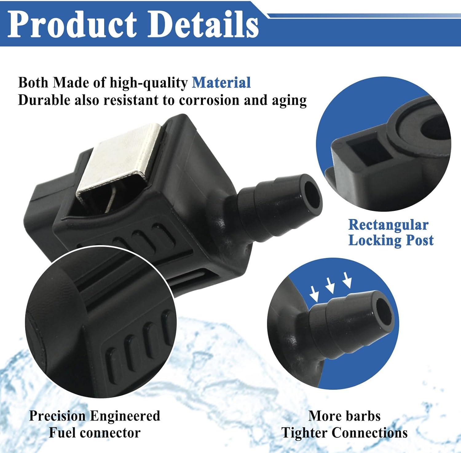 2Pcs 20441 Deluxe Fuel Connector for Specific Models, Female Hose Fitting 3/8 Inch Barb, Black
