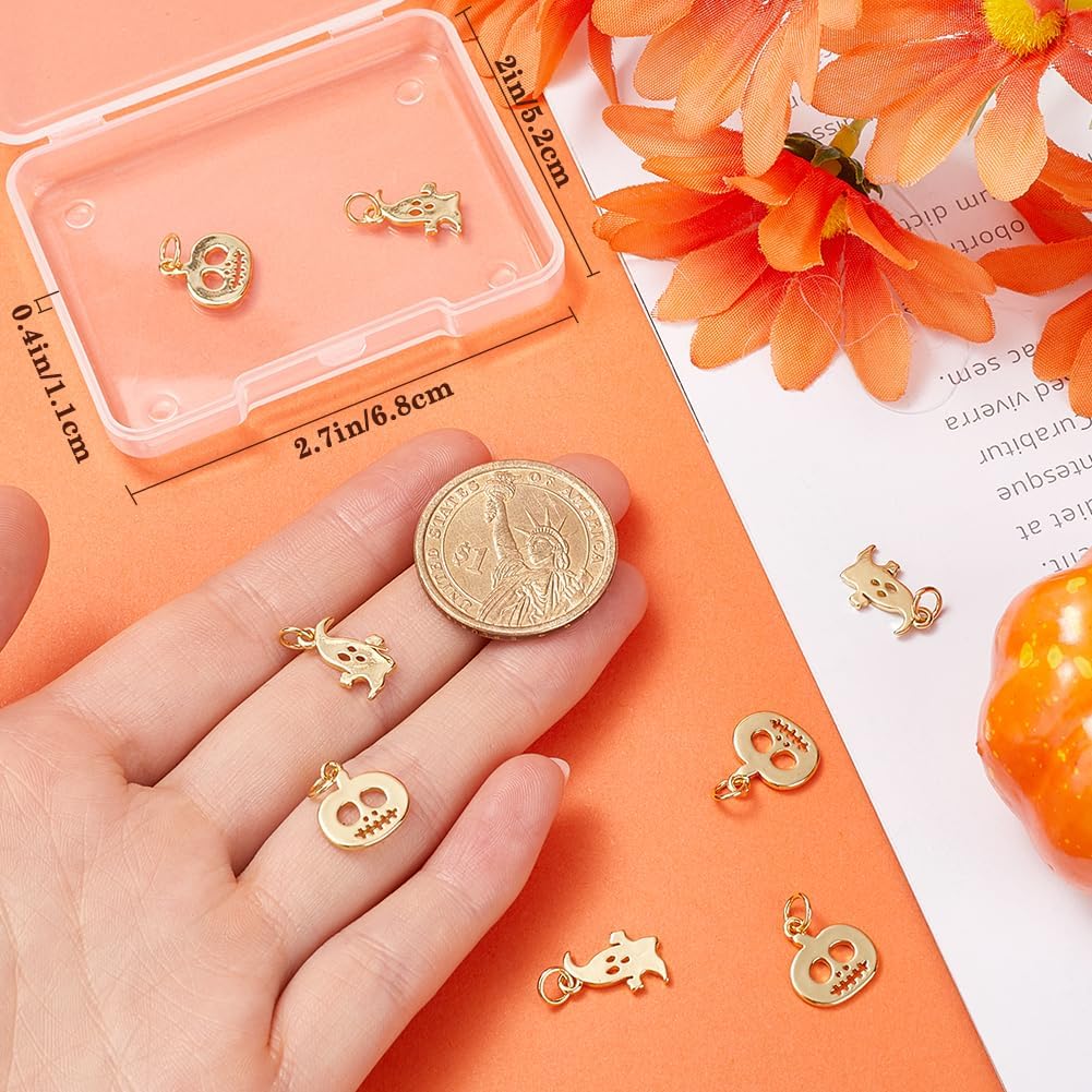 Beebeecraft 10Pcs Ghosts Pumpkin Charms 18K Gold Plated Halloween Enamel Skull Charm Jewelry Findings 13~13.5x8.5~12mm with Storage Box for Making Necklaces Bracelets DIY Crafts