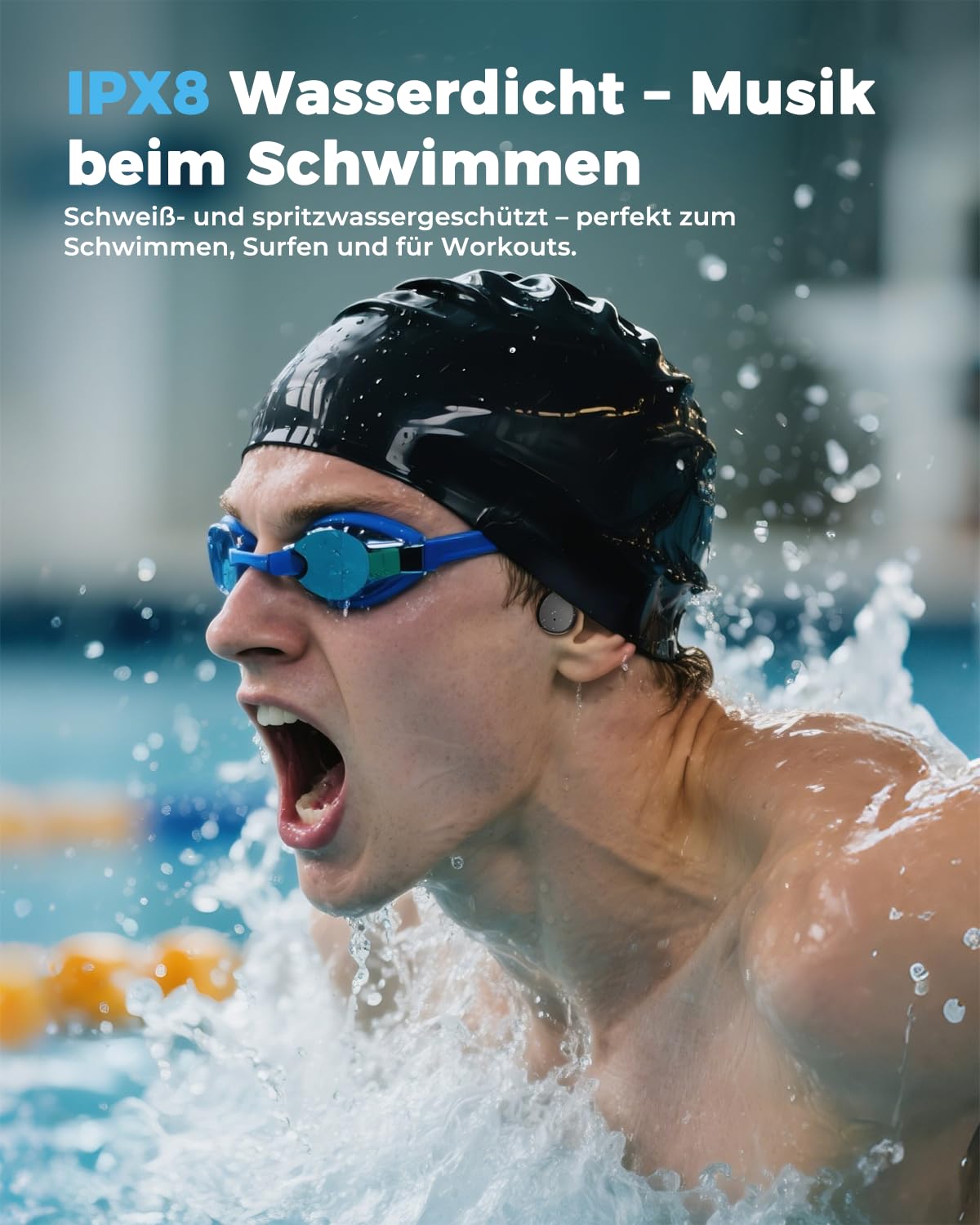Knochenschall Kopfhörer, Kopfhörer Schwimmen, 32GB MP3 Speicher, Open Ear Kopfhörer Bluetooth 5.4, IPX8 Wasserdicht, 10 Stunden Spielzeit, Schwimmen, Laufen