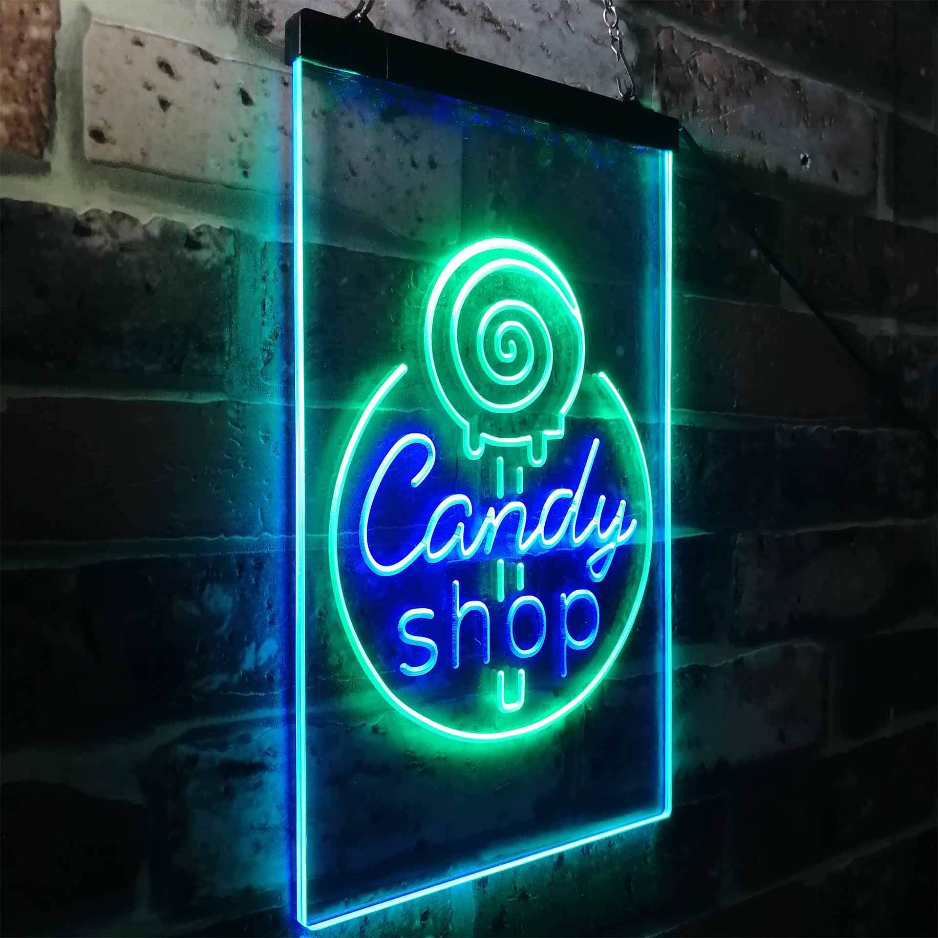 ADVPRO Candy Shop Sweet Kid Room Dual Color LED Enseigne Lumineuse Neon Sign Vert et Bleu 300 x 400mm st6s34-i3219-gb