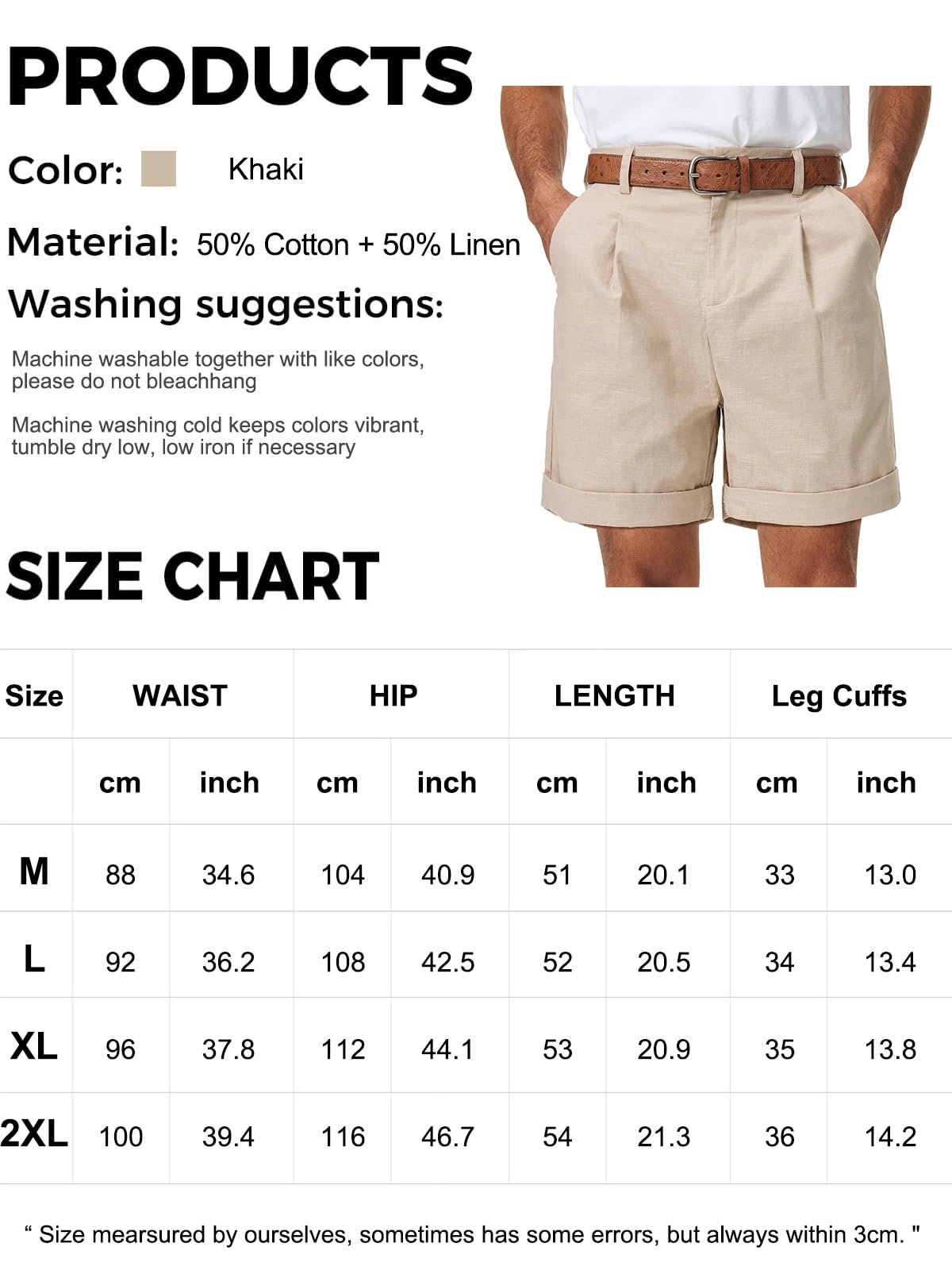 Pantalones Cortos de Algodón y Lino Bermudas Hombre Verano Chinos Clásico con Bolsillo