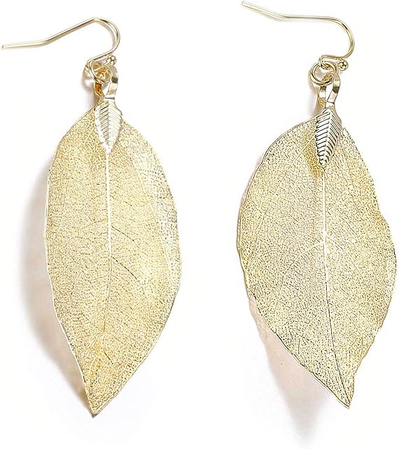 Nature Filigree Leaf Dangle Earrings for Women Girls-14K Gold,Rose Gold,Silver Colors