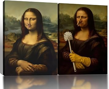 Funny Mona Lisa Bathroom Canvas Wall Art, 2 Piece Gallery Wrapped, 12x16
