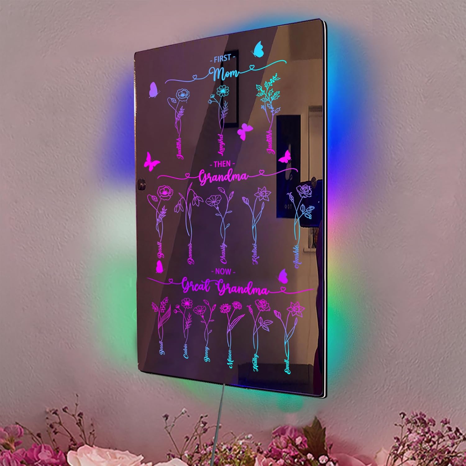 Personalized Amazing Mother Mirror Light, Custom Mom Affirmations Mirrors Sign, Inspiration LED Mirror Night Light Wall Art for Mother's Day, Home Decor & Birthday Gifts for Mom Mama