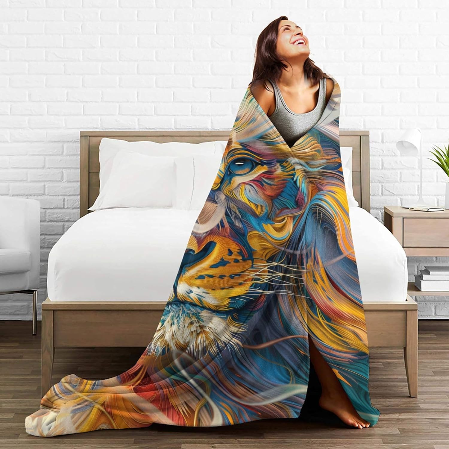for Psychedelic Swirl Lion Flannel Throw Blanket - Ultra Soft, Warm & Comfy - Lightweight & Cozy for Couch, Bed, Travel - Fuzzy, Anti-Pilling Fabric - Artistic Living Room Decor 50in×60in