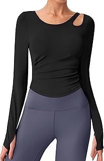 Womens Workout Tops Built in Bra Active Long Sleeve T Shirt Yoga Athletic Gym Clothes Crop Fall Shirts 2025