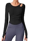BMJL Womens Workout Tops Built in Bra Active Long Sleeve T Shirt Yoga Athletic Gym Clothes Crop Fall Shirts 2025 Medium Black