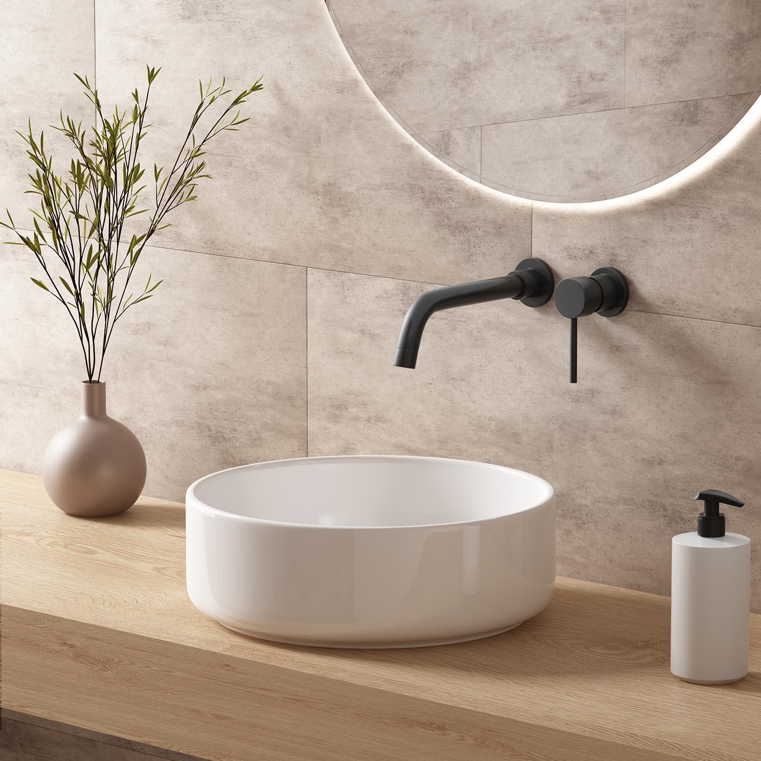 Small Bathroom Sinks Above Counter: OCEALAGOON 14 Inch Round Bathroom Vessel Sink White Ceramic Porcelain Bathroom Sink Bowl Modern Vessel Sinks for Tiny Bathrooms
