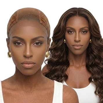 Lace Wig Grip Cap for Glueless Wig with 4x5 Transparent Lace | Wig Caps for Women Non Slip, Adjustable Grip Band and Cap for Lace Front Wigs, Mesh Fabric Caramel