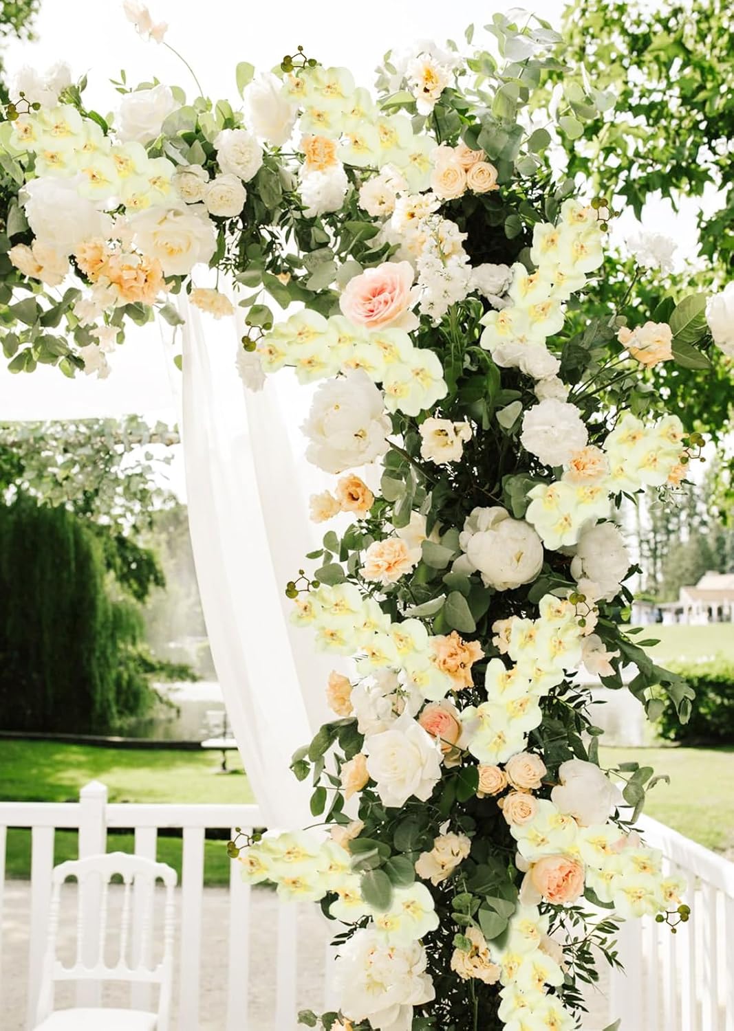 IPOPU 40.16" Champagne Orchid Artificial Flowers 5PCS Look Real Faux Orchids Long Stem Fake Orchid Stems Phalaenopsis for Tall Vase for Bridal Shower Home Party Wedding Decoration (Champagne)