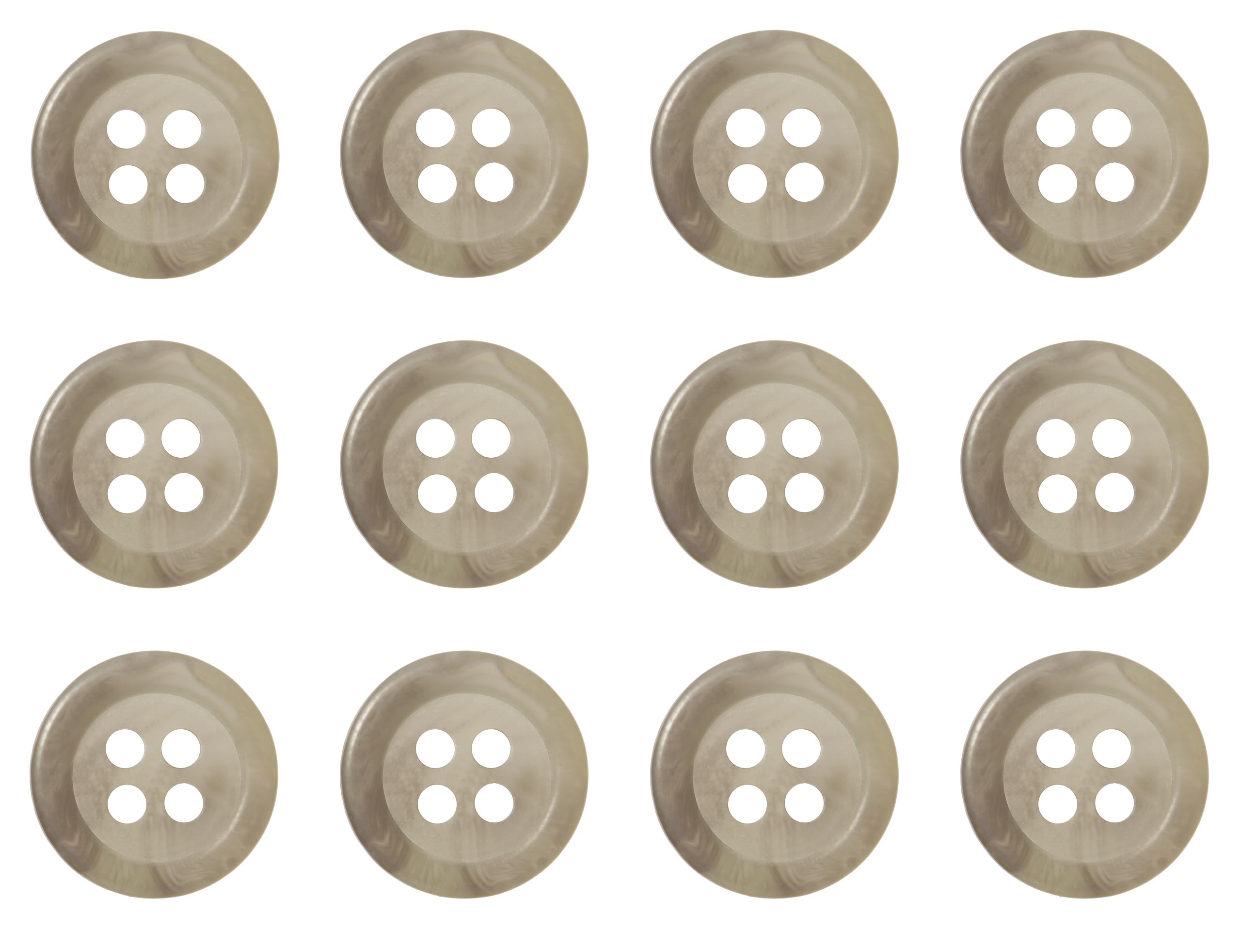 Pack of 12 Light Grey Taupe 11mm Round Faux Horn Sew On Plastic Buttons for Shirts Blouses Flat 4 Holes 18L — image 1