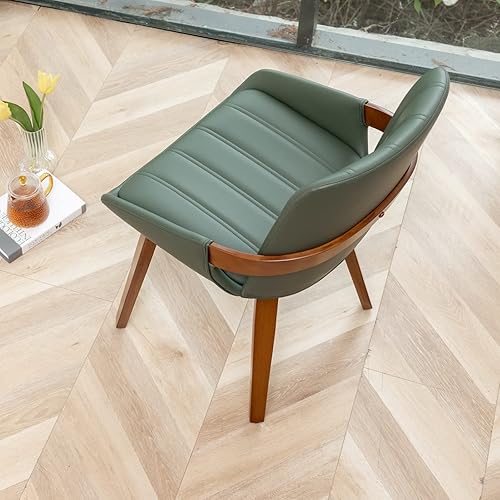 Miniatura 2 de Sillas de comedor tapizadas de piel sintética modernas de mediados de siglo, sillas de acento sin brazos con patas de madera natural resistentes,