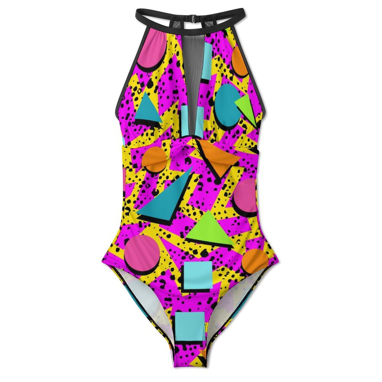 Trajes de baño con Control de Abdomen para Mujer, Adelgazante, Traje de baño de una Pieza Retro Halter Push up, Rojo 80s 90s, XXL
