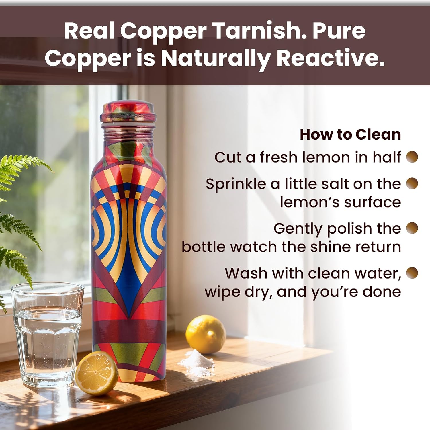 Craft Trade Colorful Copper Water Bottle for Drinking & Travel, Pack of 2 image 3