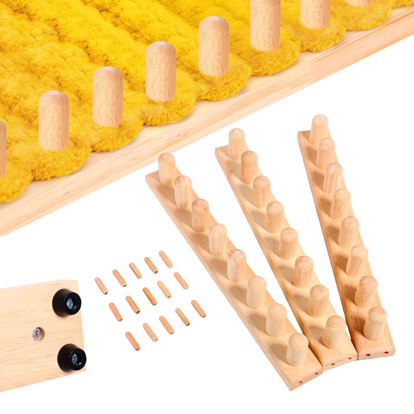 Drewniany zestaw maszyn do robienia na drutach, ręcznie tkanych krzeseł do szali i koców, rękodzieło DIY, naturalne drewno sosnowe, modułowe, rozszerzalne, do grubej dzianiny i wełny, łatwy montaż bez