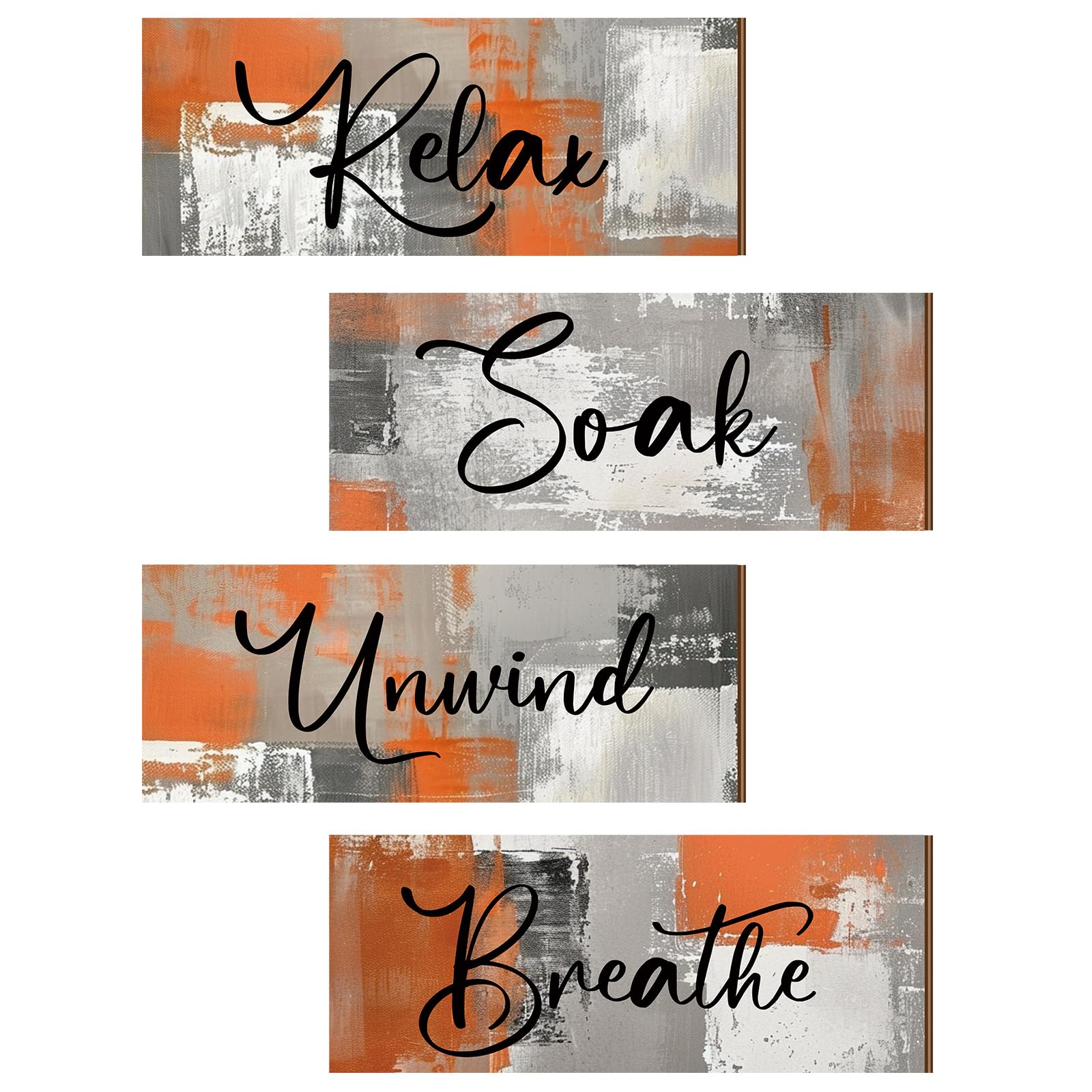 Maitys 4 Pcs Bathroom Wall Decor 10 x 4 Inch Bathroom Wall Art Contemporary Wood Restroom Pictures for Soak Unwind Relax Hanging Sign Spa Rustic Vintage Farmhouse Pediments(Orange)