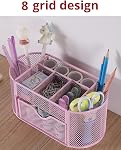 Organisateur de bureau en mailles, support de stylo rose et organisateur de bureau avec compartiments, organisateurs de tiroirs de bureau et accessoires pour l'école de bureau