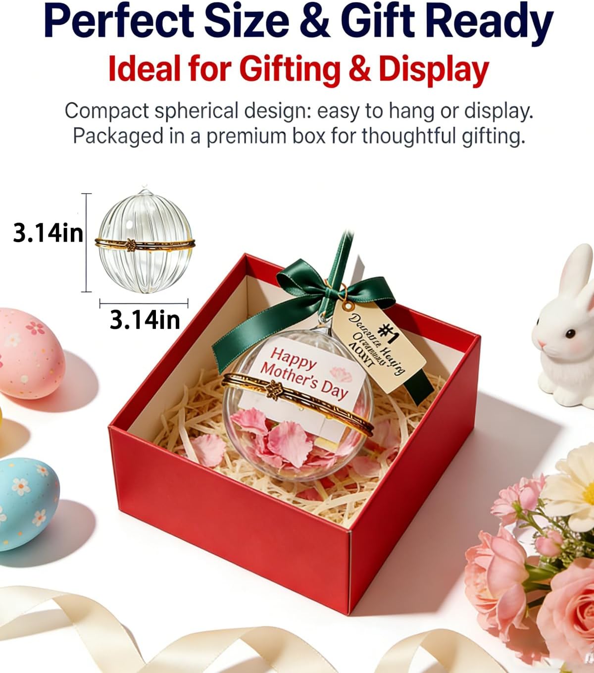 Hinged Ornament with Ribbon Accent, Ornament Keepsake, Fillable Ornament, Tabletop Décor Gifts, Opening for DIY Holiday Decorations, Suitable for Easter Basket Fillers and Mother's Day