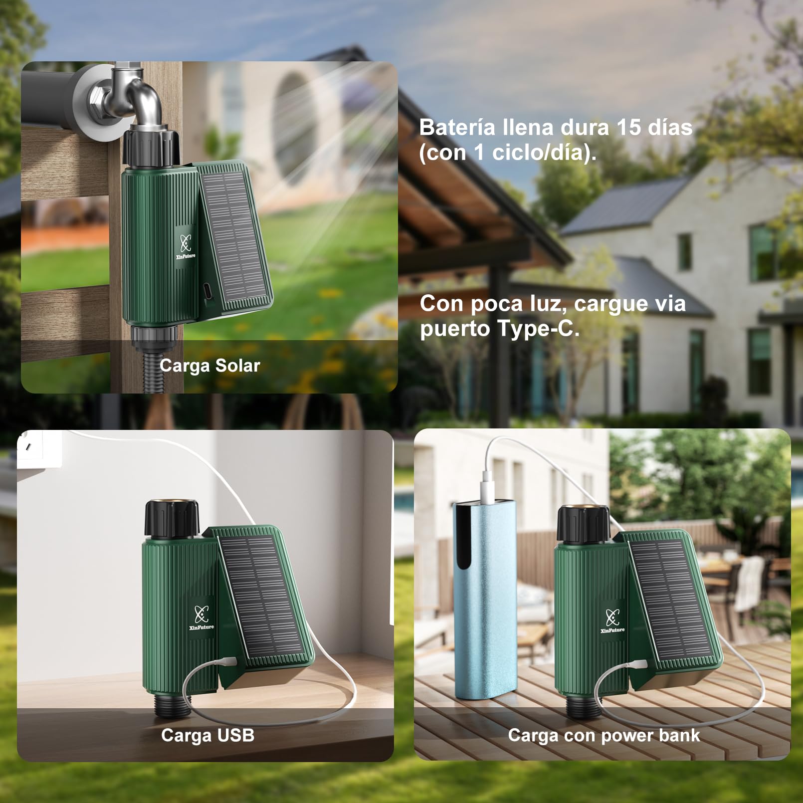 Programador de Riego Solar, Programador Riego Automatico WiFi, Temporizador Riego pour Jardín, Riego Programado y Racionado, Fácil Instalación, Mando a Distancia, Compatible con Alexa para Patio