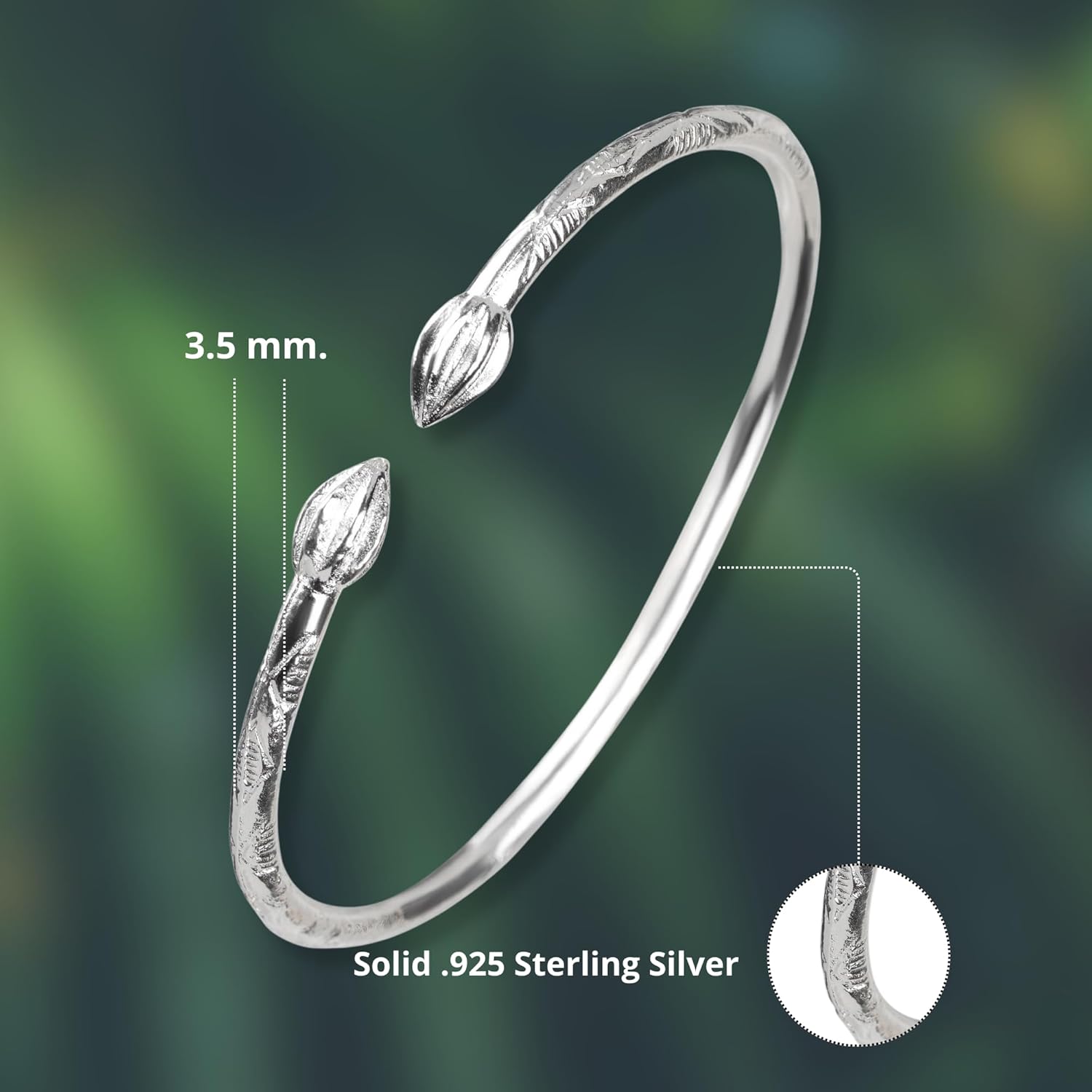 Better Jewelry Cocoa Pods Caribbean Jamaican Tulip Bulb .925 Sterling Silver West Indian Bangle 46.0 Grams, Made in the USA, 1 pair
