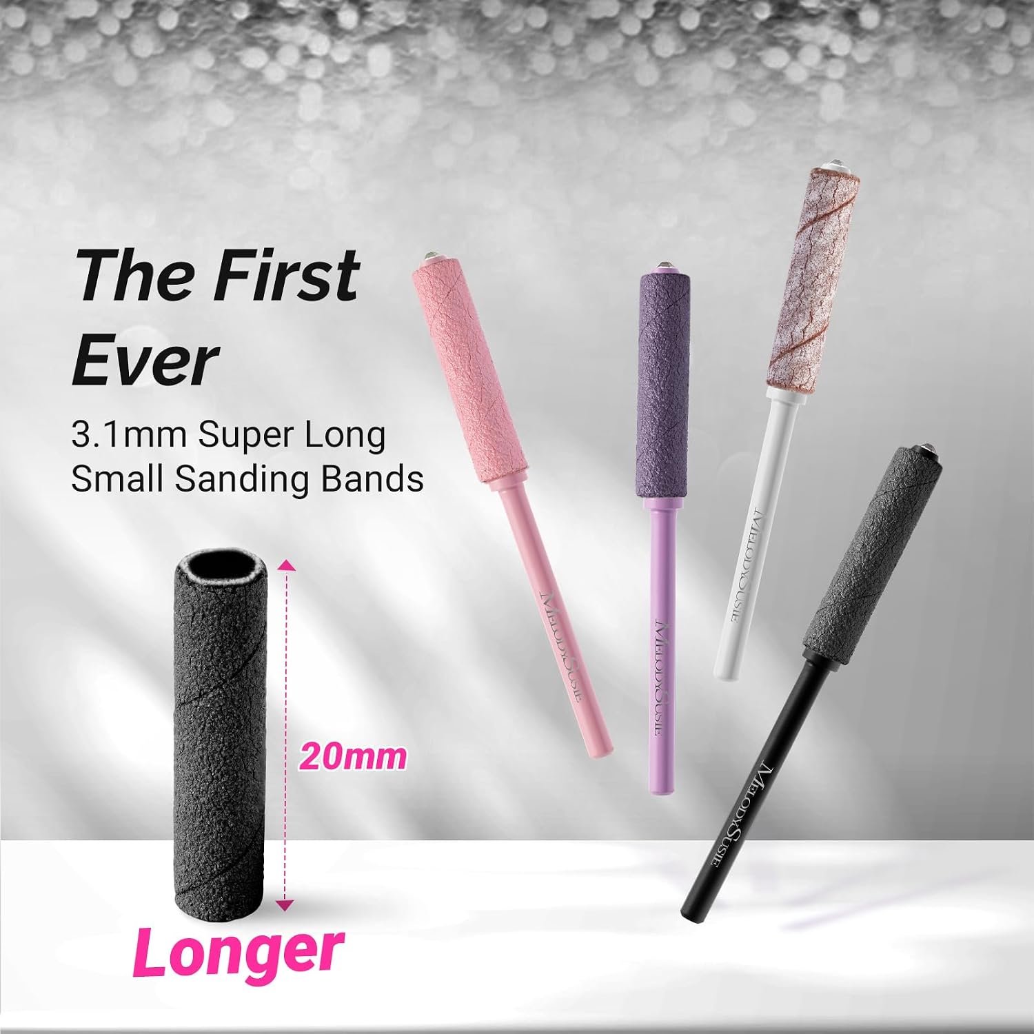MelodySusie 50 Pcs Nail Drill Bits Super Long Small Sanding Bands with 3.1mm Crystal Mandrel Bit, 240 Extreme Fine Grit Nail File for Acrylic Nails Gel Manicures and Pedicure, Black image 2