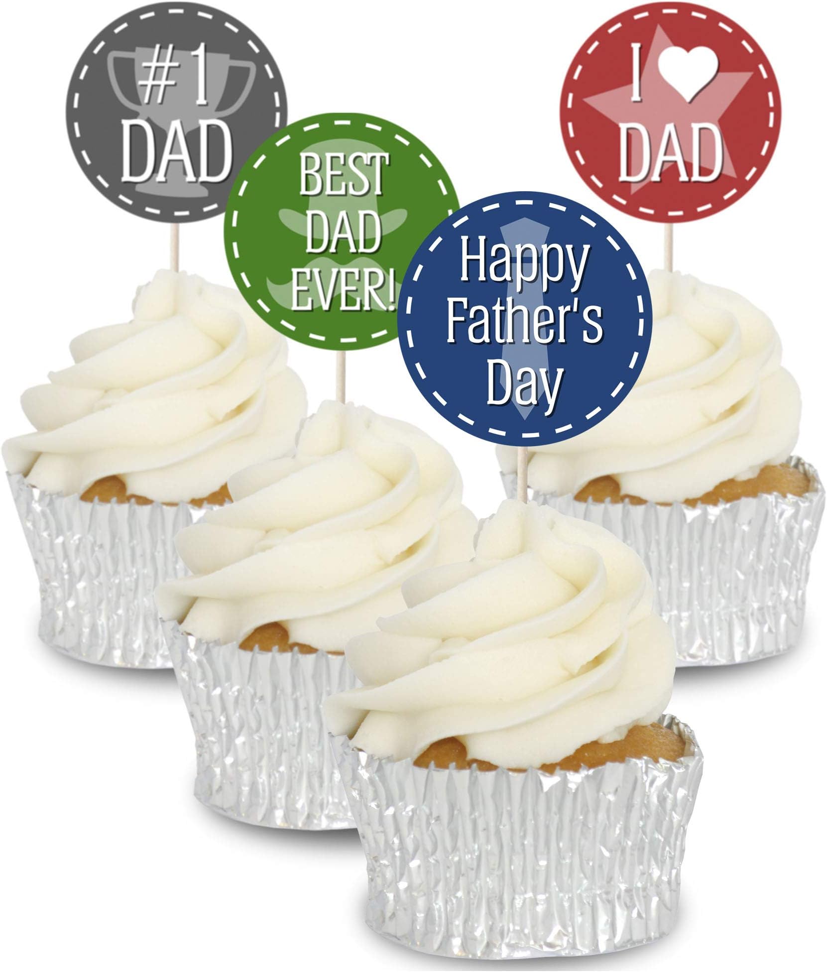 Father's Day Mixed Round Signs - Cupcake Toppers - 12pk - Decoration Picks