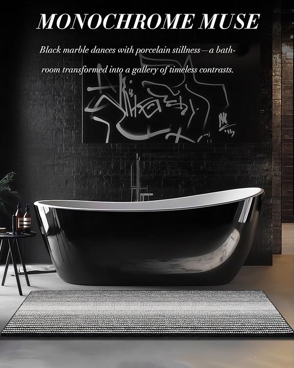 BSICPRO Large Chenille Bathroom Rugs, 24x43 Striped Bath Mats, Black by BSICPRO - Used condition - Image 6