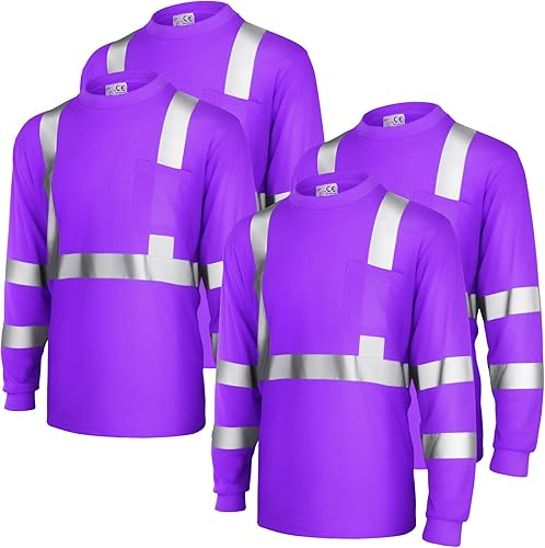 Vista 9 de Amylove 4 piezas de camisa de seguridad de manga larga reflectante de alta visibilidad, camisas de trabajo de construcción para hombres y mujeres