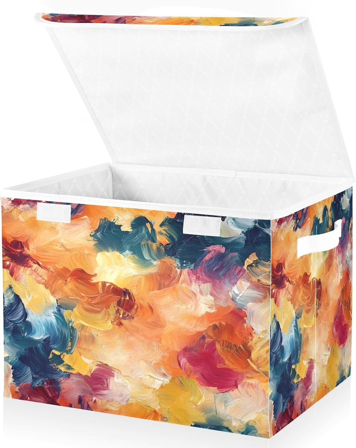 Colorful Brush Texture Foldable Storage Box with Lids, Stackable Oxford Fabric Cube Organizer Basket with Handles for Bedroom Closet Office Home Decor