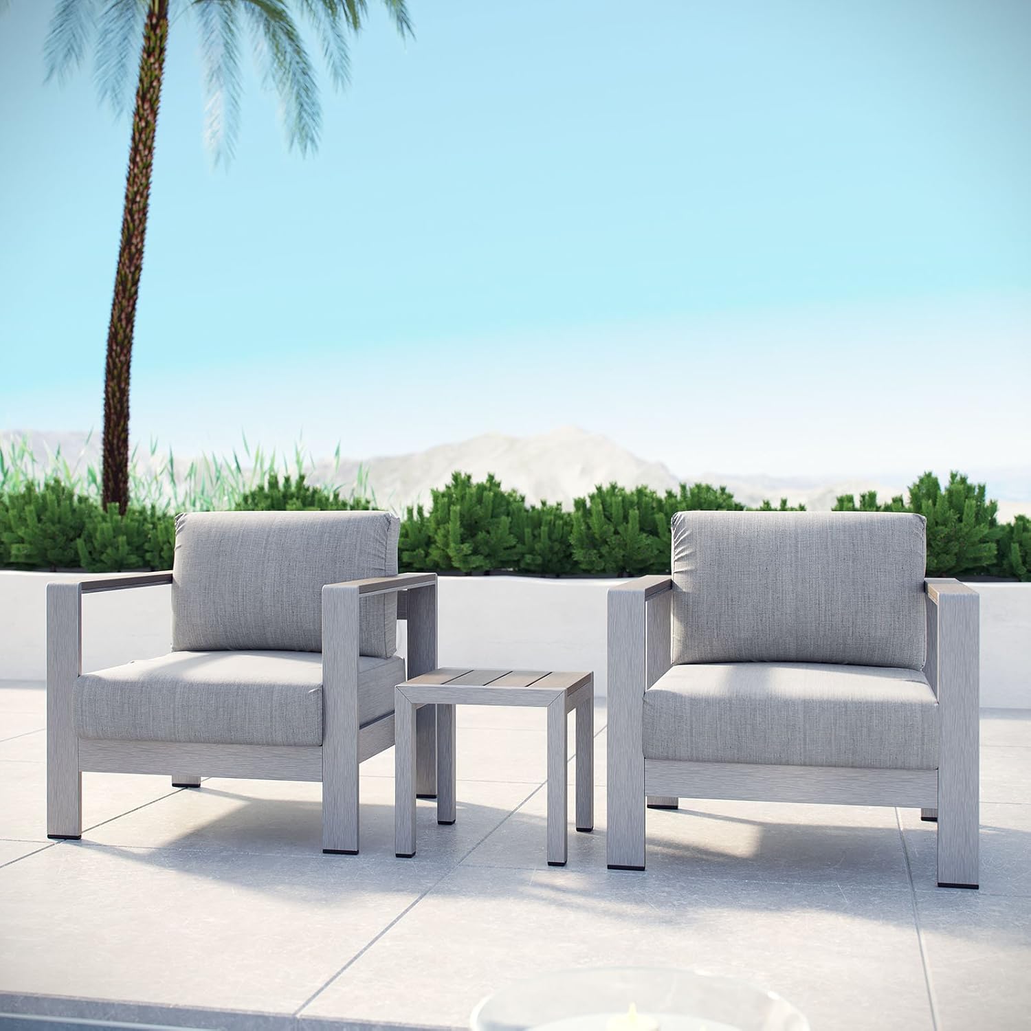 Modway Shore 3Piece Aluminum Outdoor Patio Furniture Set