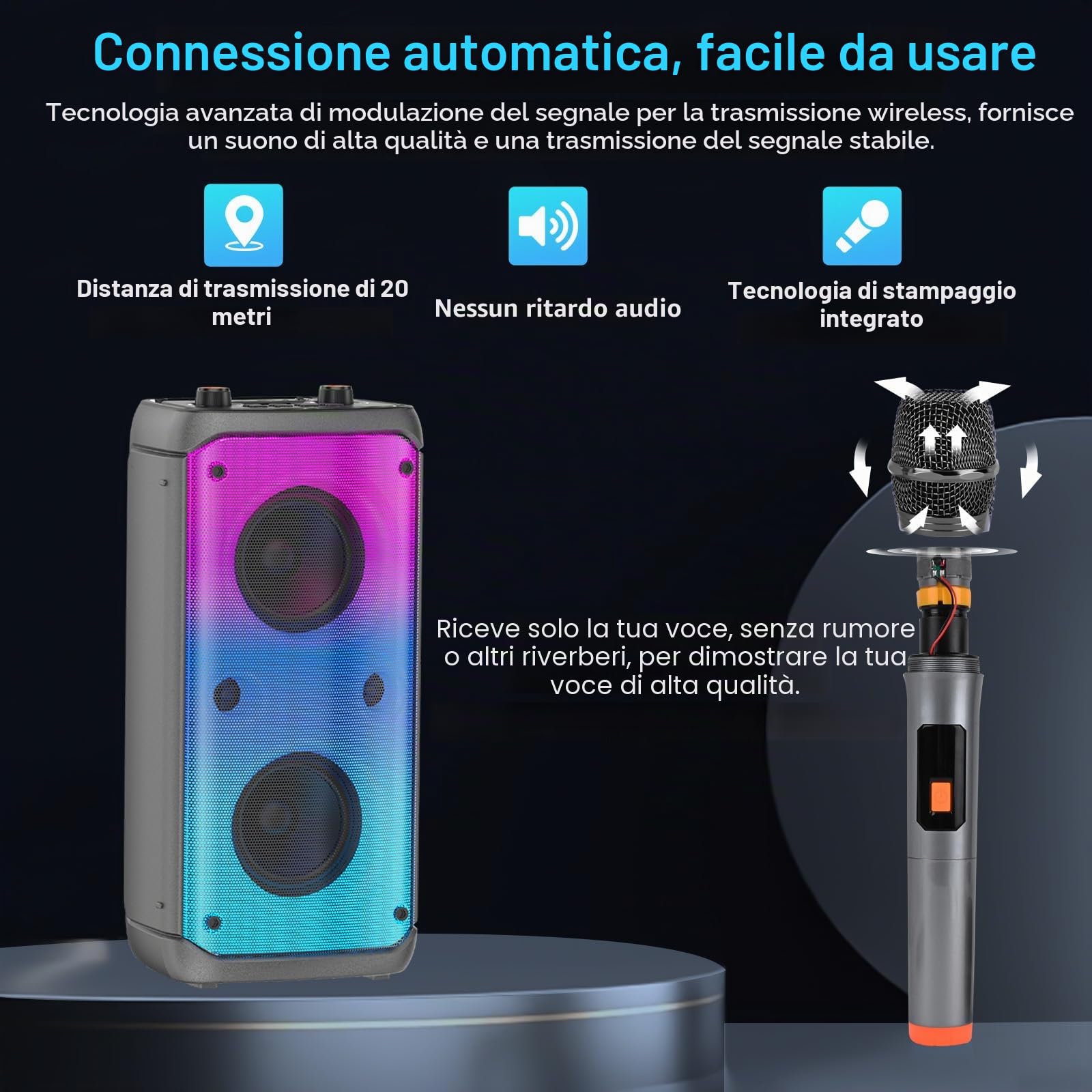 Altoparlante Bluetooth, 80 W, wireless, TWS, portatile, per feste all'aperto, con subwoofer, bassi profondi, luci LED colorate, suono stereo forte con microfono per casa, campeggio, viaggi