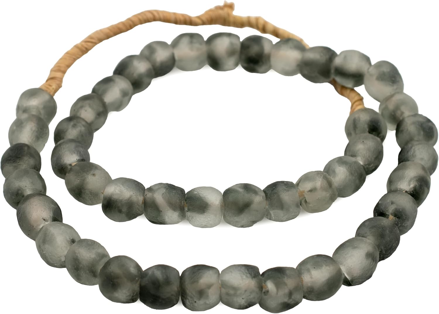 The Bead Chest African Recycled Glass Beads – Handmade in Ghana – Grey Mist 14mm Strand for Jewelry Making, Crafts, and Home Decor I Approximately 40-45 Beads