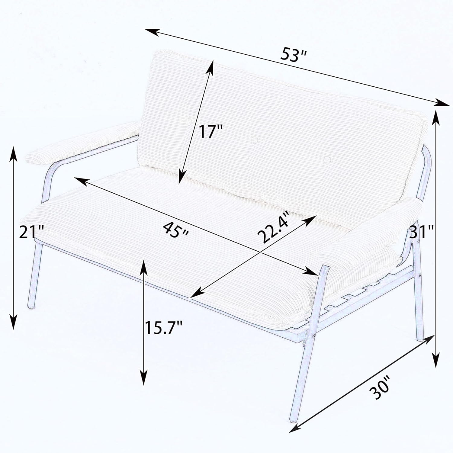 53" Minimalist Corduroy Loveseat with Removable Cushions, Practical Compact Sofa with Button Tufted, Modern Lightweight Couch with Sturdy Metal Frame for Living Room Balcony Garden, Pink