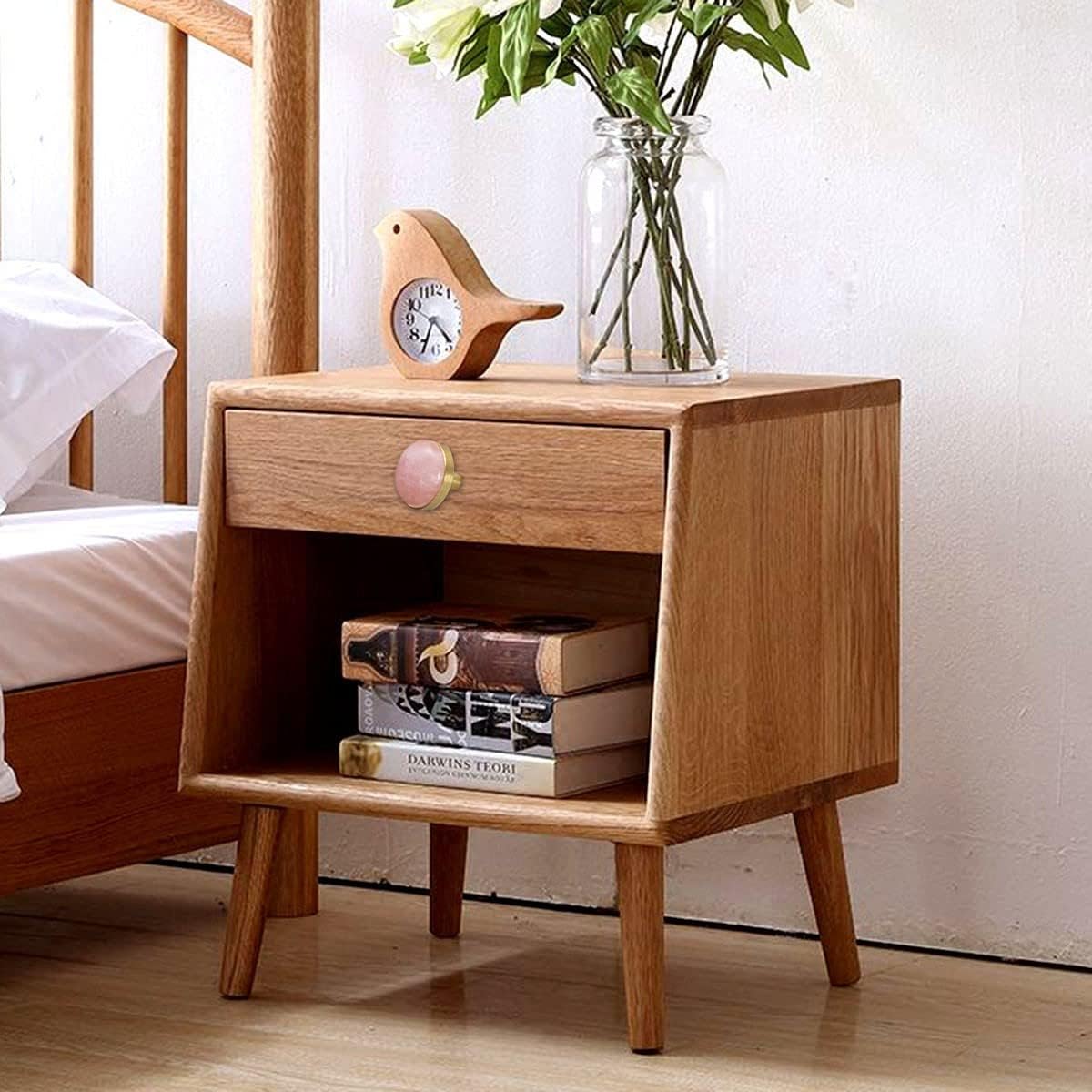 SUNYIK 4 Pcs Polished Round Crystal Stone Drawer Knobs with Screws, Pulls Handle for Dresser Cabinet Cupboard Home Office Door Decor, 32mm, Rose Quartz