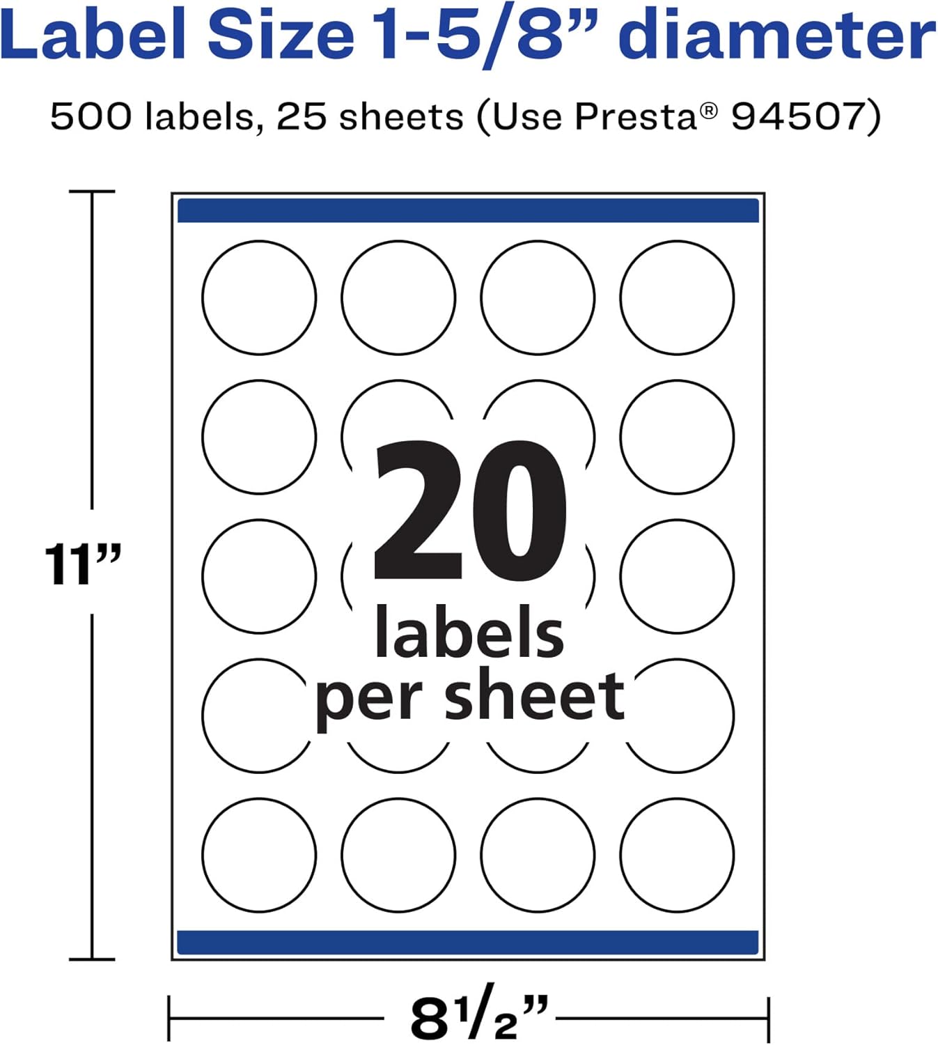 Avery Printable Durable White Round Labels, Sure Feed Technology, 1-5/8" Diameter, Print-to-the-Edge, Waterproof Labels, Laser & Pigment-Based Inkjet Compatible, 500 Total