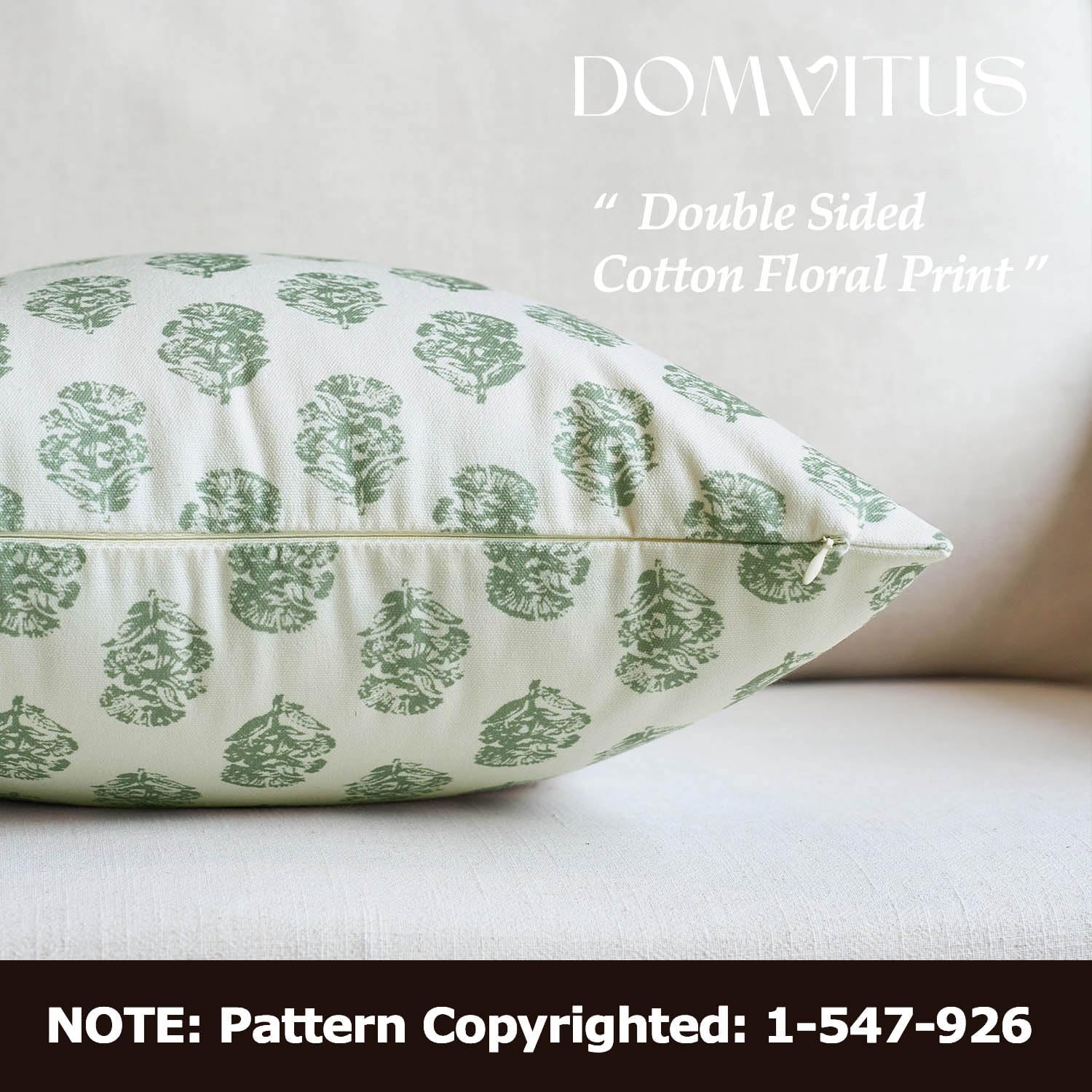 DOMVITUS Set of 2 Floral Pillow Covers 24x24, Block Print Pillow Covers Vintage Neutral Decorative Farmhouse Throw Pillow Covers for Couch Bed Living Room Sage Green