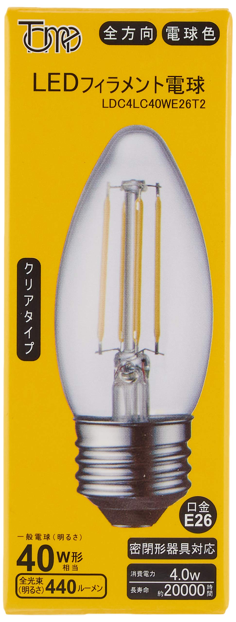 東京メタル LED電球 電球色 シャンデリア型 LDC4LC40WE26T2 Amazon | 東京メタル+LEDランプシャンデリア+LDC4LC40WE26