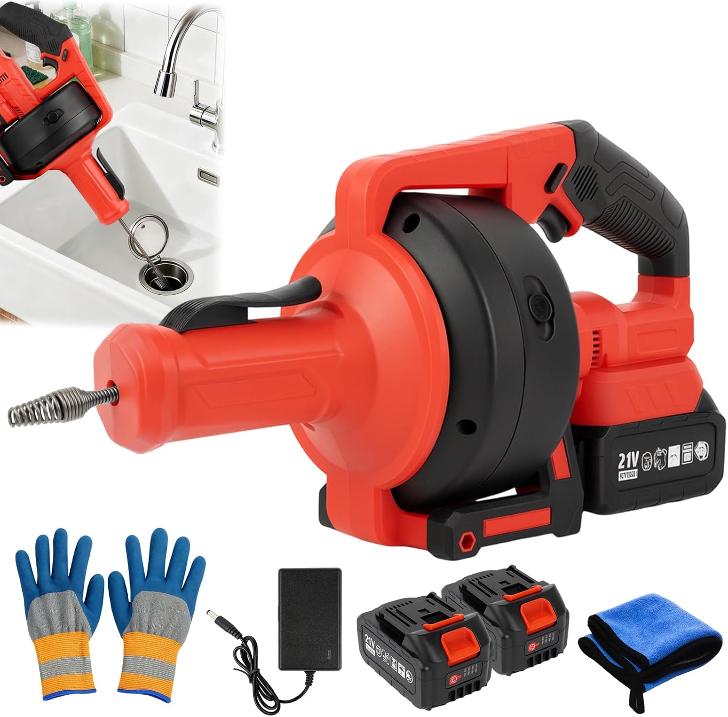 DOMINOX Electric Drain Snake With 2.0Ah Battery And 25FT Plumbing - View #4