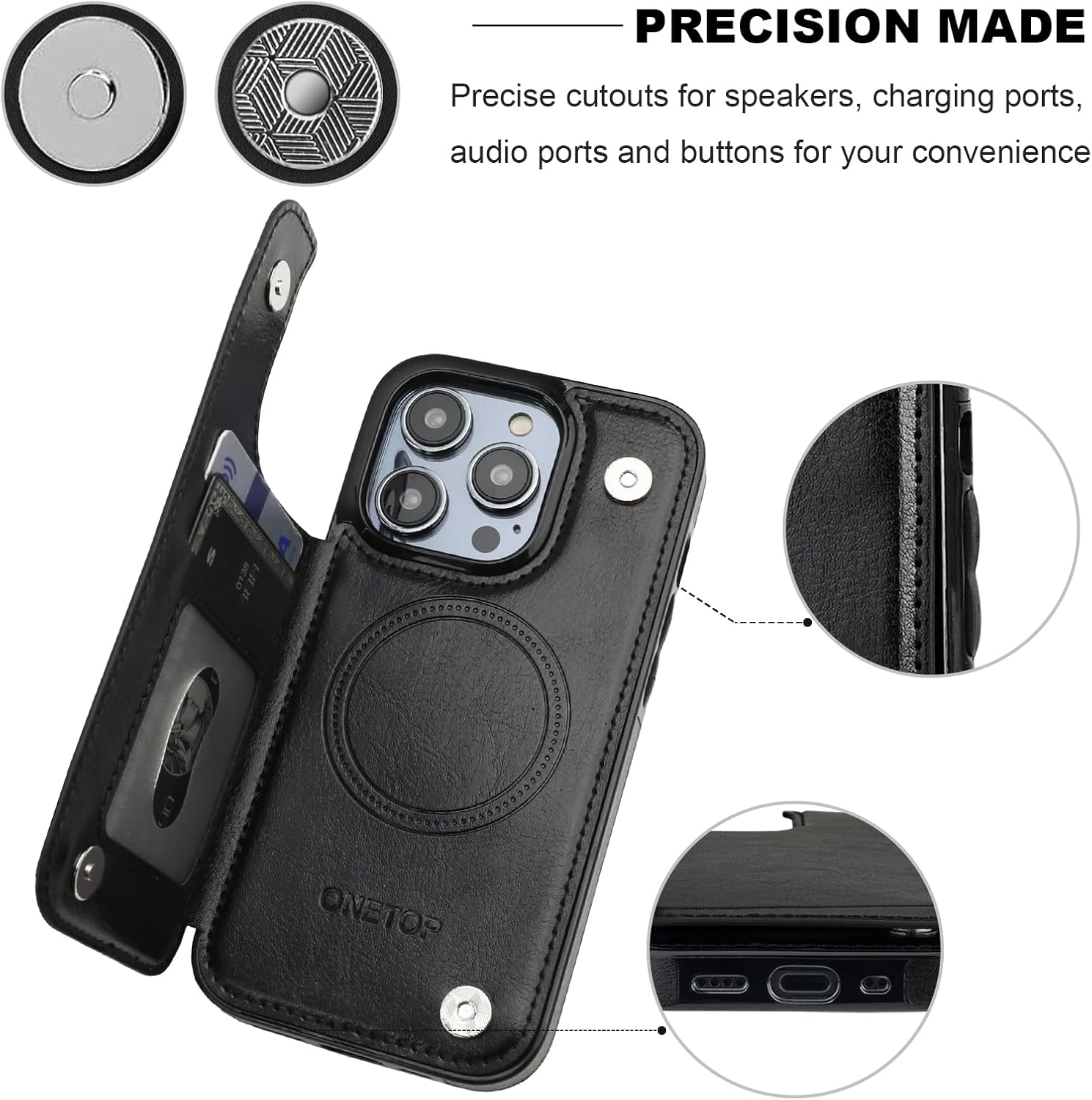 ONETOP Compatible with Magsafe for iPhone 14 Pro Wallet Case with Card Holder, PU Leather Kickstand RFID Blocking Case, Double Magnetic Clasp and Durable Shockproof Cover 6.1 Inch (Black) - Image 9