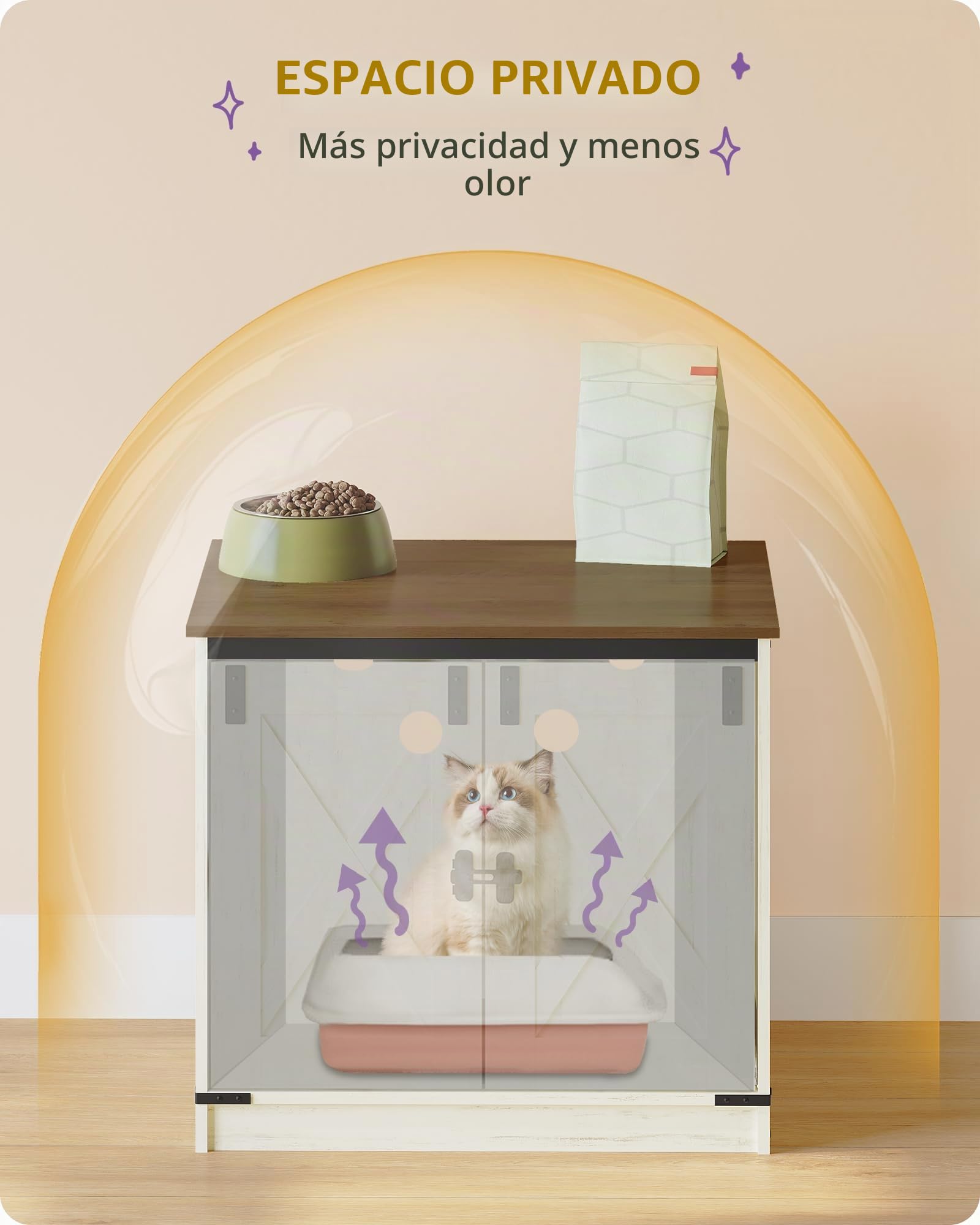 Hzuaneri Mueble Arenero, Armario para Gatos con Separador Extraíble, Moderno Arenero Oculto, Casa para Gato, Casa de Baño para Mascota, 50 x 60 x 54 cm, Blanco Marrón CB84514X