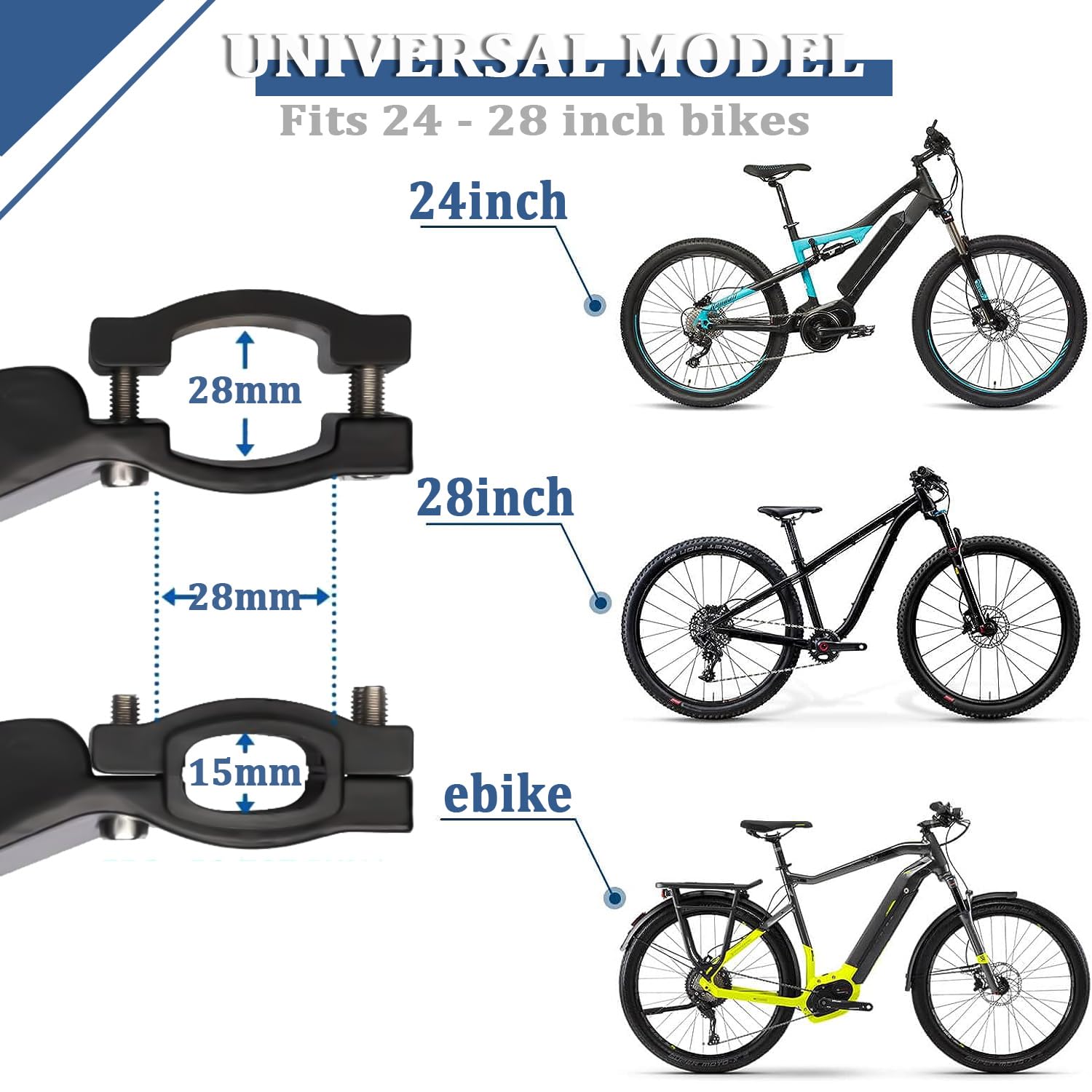 Support Vélo Latéral Réglable - Alu Noir - Universel 24-28 Pouces - Neuf