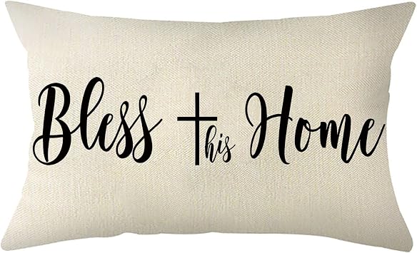 Ogiselestyle Bless This Home Throw Pillow Cover,12 x 20 Inch Christmas Farmhouse Holiday Cushion Case Decoration for Sofa Couch
