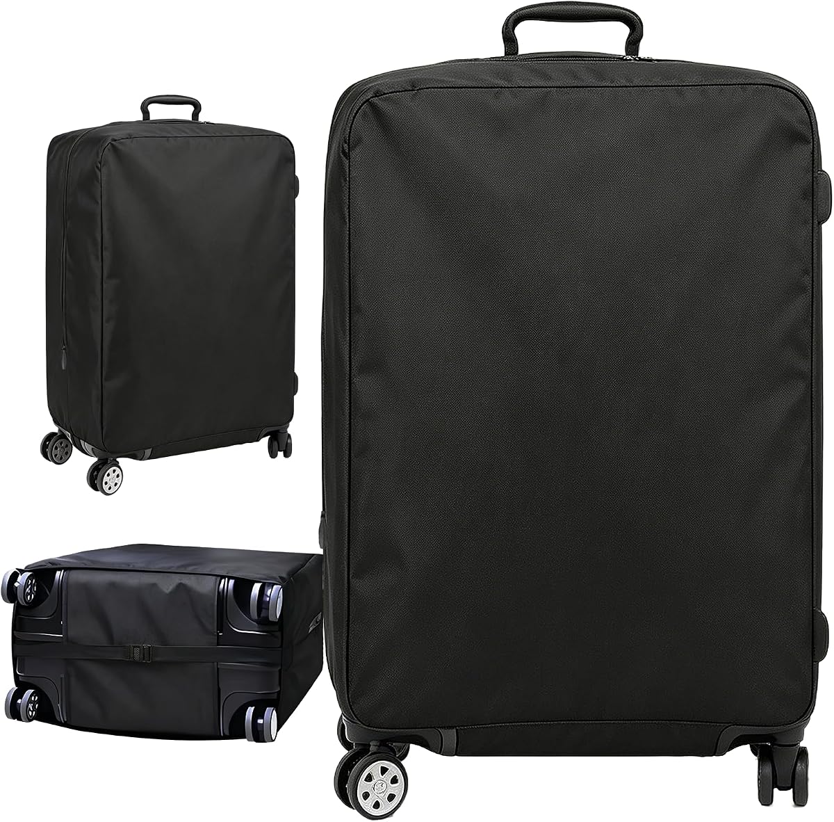 Luggage Cover Protector Compatible with Tumi, Upgraded Oxford Fabric Stretch Cover with Double Zipper, Washable Travel Suitcase Protector, Fits 24-25 Inch Case(Black)